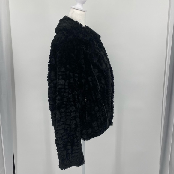 Adrienne Landau Black Faux Fur Moto Jacket - Picture 5 of 16